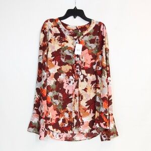 The Limited Brown Tan Abstract Floral Long Sleeve Blouse NWT